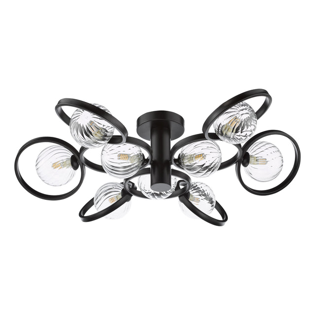 Lynette 9 Light Semi-Flush Satin Black and Twisted Glass