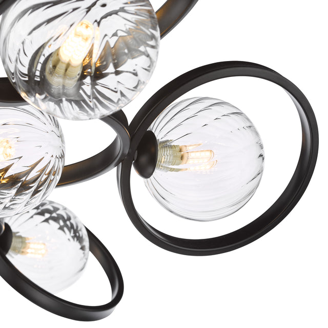 Lynette 9 Light Semi-Flush Satin Black and Twisted Glass