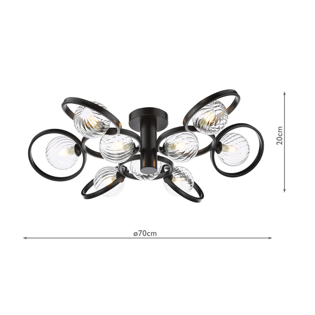 Lynette 9 Light Semi-Flush Satin Black and Twisted Glass