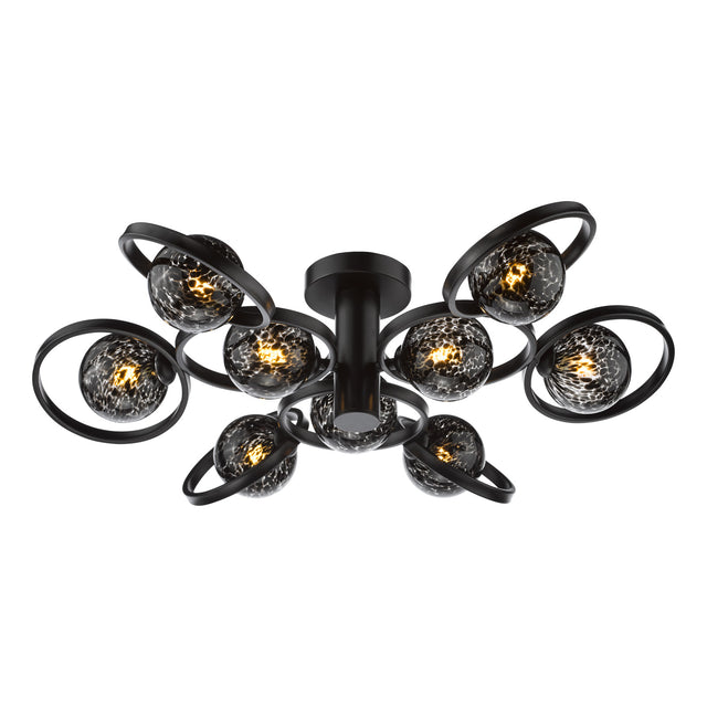 Lynette 9 Light Semi-Flush Satin Black and Black Confetti Glass