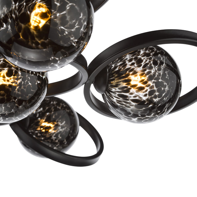 Lynette 9 Light Semi-Flush Satin Black and Black Confetti Glass