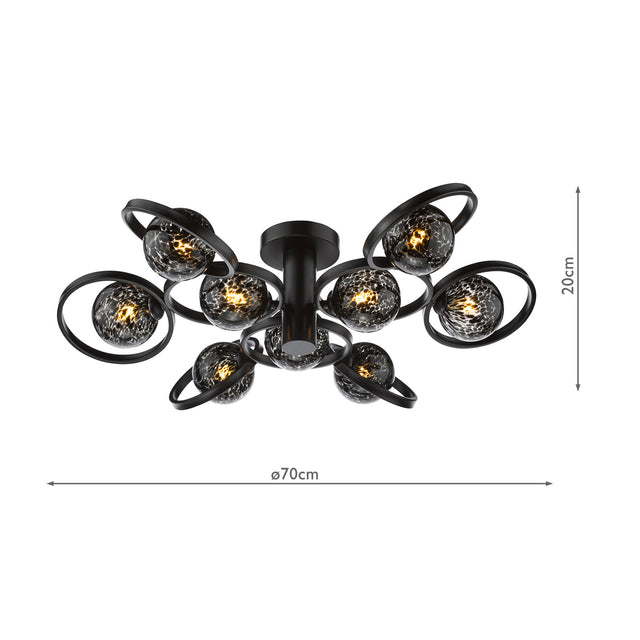 Lynette 9 Light Semi-Flush Satin Black and Black Confetti Glass