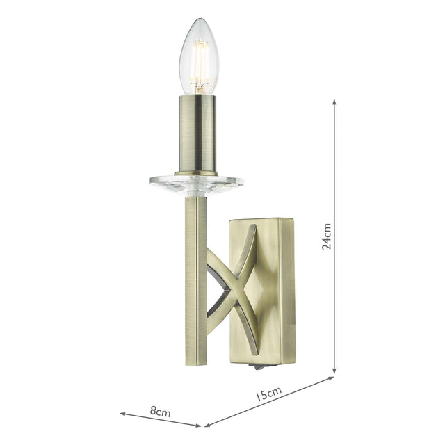 Lyon 1 Light Wall Light Antique Brass Crystal