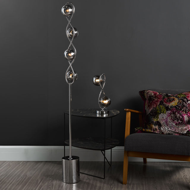 Lysandra 2 Light Table Lamp Polished Chrome and Smoked Glass