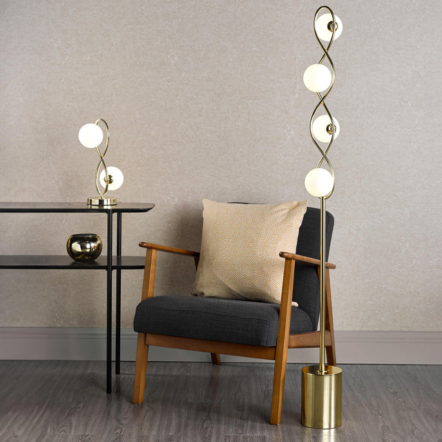 Lysandra 4 Light Floor Lamp Polished Gold and Opal Glass