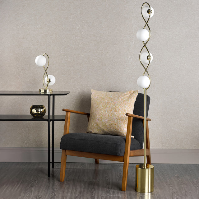 Lysandra 4 Light Floor Lamp Polished Gold and Opal Glass