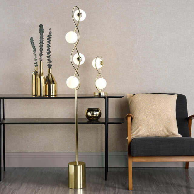 Lysandra 4 Light Floor Lamp Polished Gold and Opal Glass