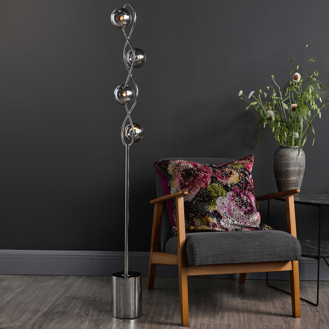 Lysandra 4 Light Floor Lamp Polished Chrome and Smoked Glass