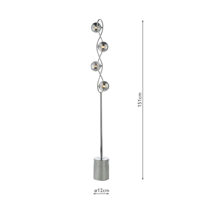 Lysandra 4 Light Floor Lamp Polished Chrome and Smoked Glass