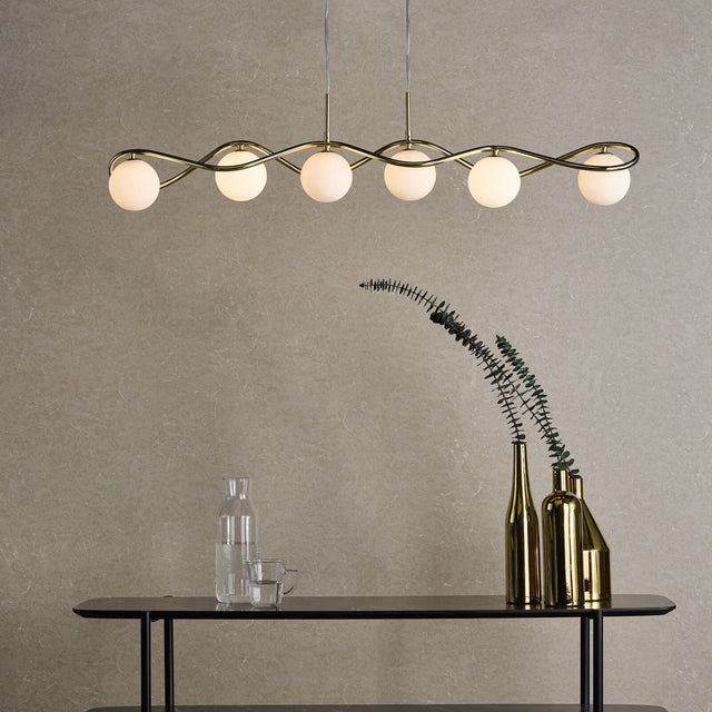 Lysandra 6 Light Bar Pendant Polished Gold and Opal Glass