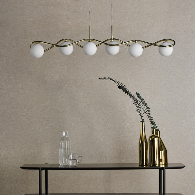 Lysandra 6 Light Bar Pendant Polished Gold and Opal Glass