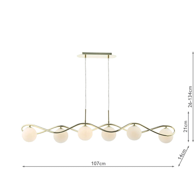 Lysandra 6 Light Bar Pendant Polished Gold and Opal Glass