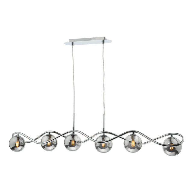 Lysandra 6 Light Bar Pendant Polished Chrome and Smoked Glass