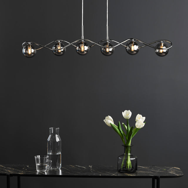 Lysandra 6 Light Bar Pendant Polished Chrome and Smoked Glass