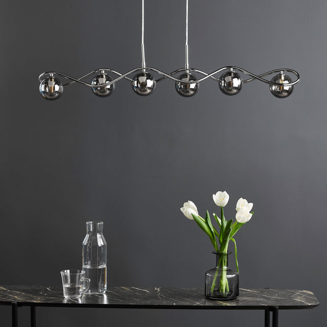 Lysandra 6 Light Bar Pendant Polished Chrome and Smoked Glass