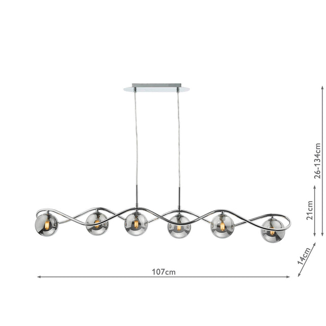 Lysandra 6 Light Bar Pendant Polished Chrome and Smoked Glass