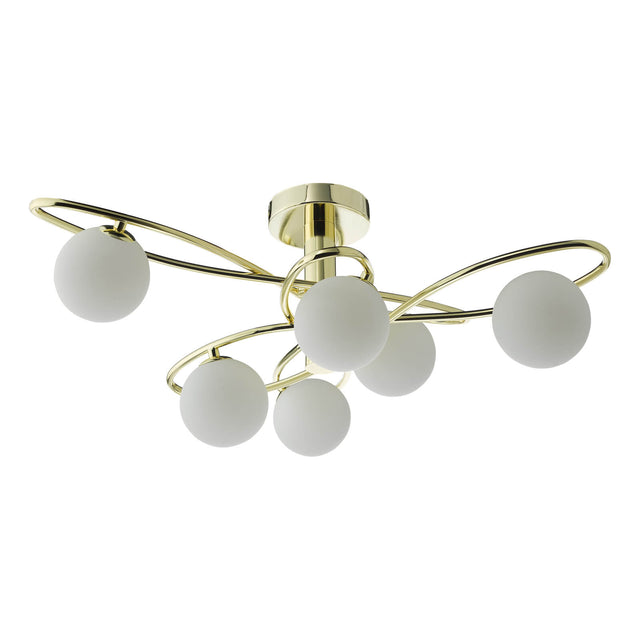 Lysandra 6 Light Semi-Flush Polished Gold and Opal Glass