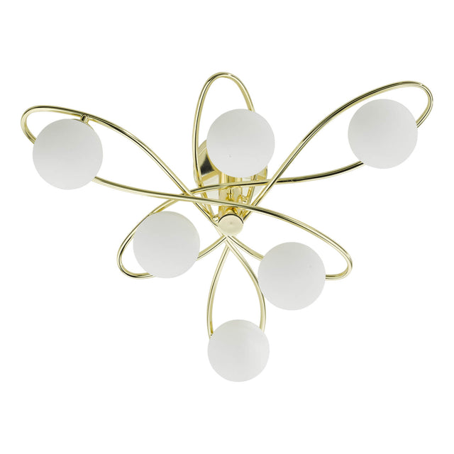 Lysandra 6 Light Semi-Flush Polished Gold and Opal Glass