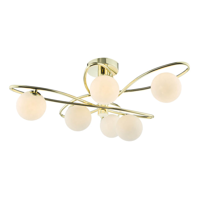 Lysandra 6 Light Semi-Flush Polished Gold and Opal Glass