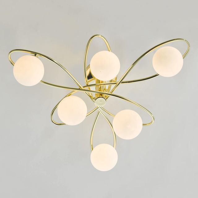 Lysandra 6 Light Semi-Flush Polished Gold and Opal Glass