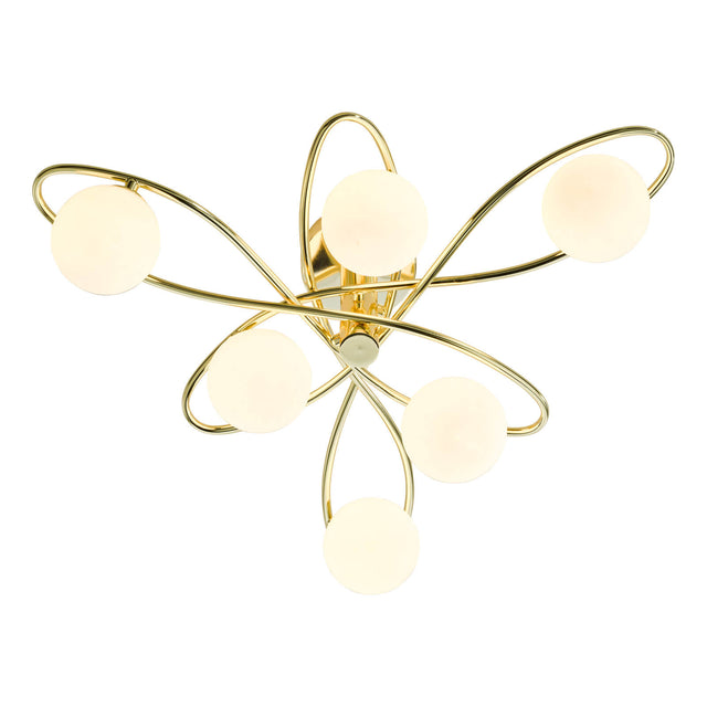 Lysandra 6 Light Semi-Flush Polished Gold and Opal Glass