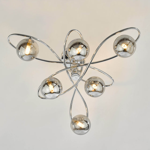 Lysandra 6 Light Semi-Flush Polished Chrome and Smoked Glass