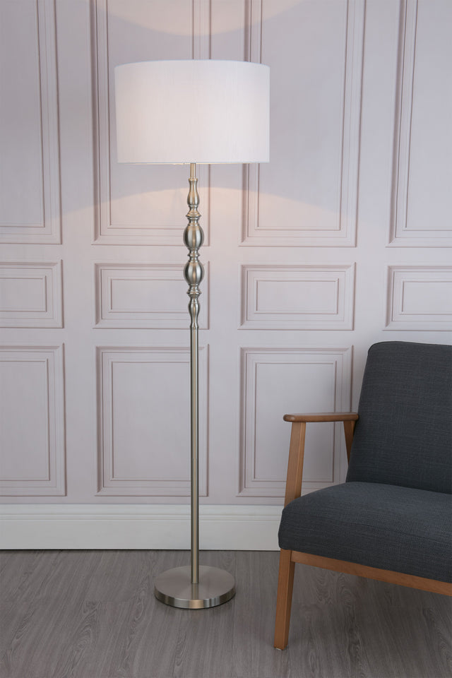 Madrid Floor Lamp Satin Chrome With Shade