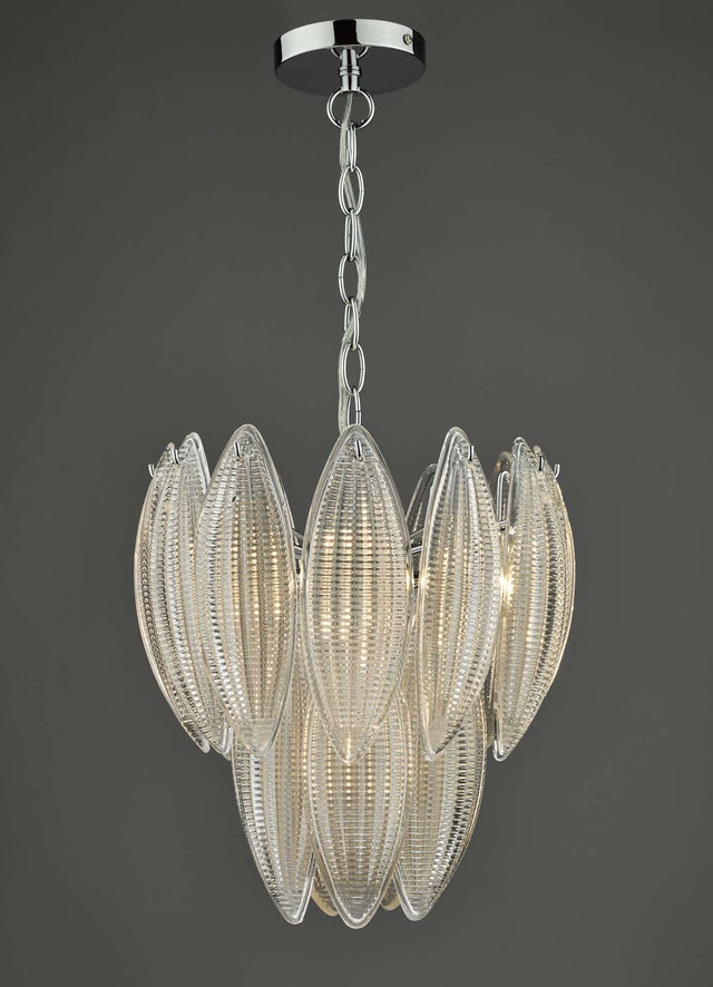 Maeve 6 Light Pendant Polished Chrome Textured Glass