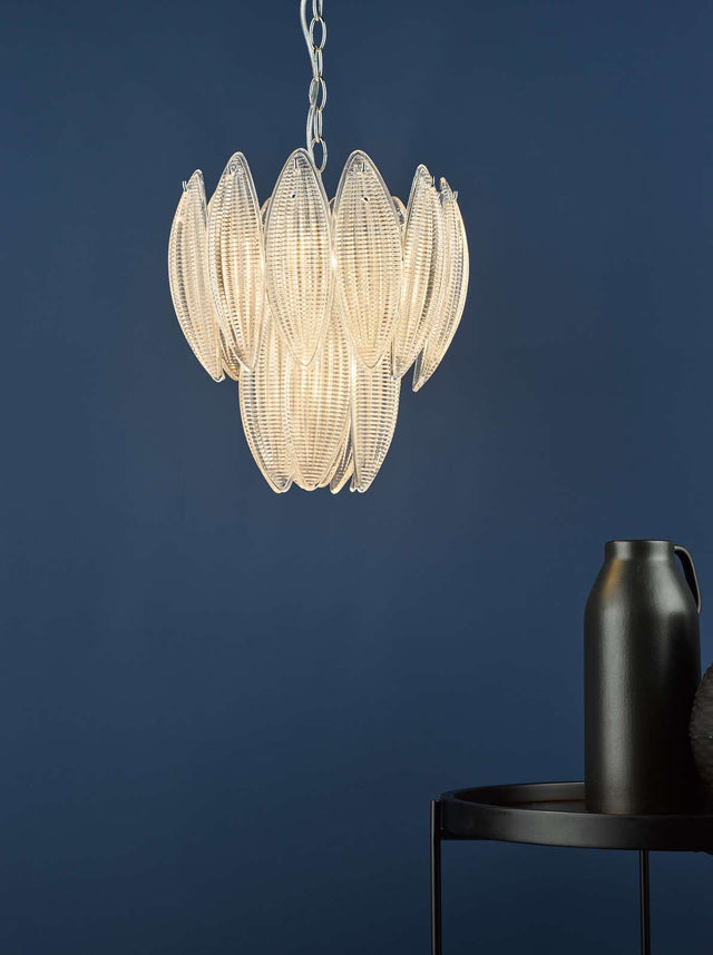 Maeve 6 Light Pendant Polished Chrome Textured Glass