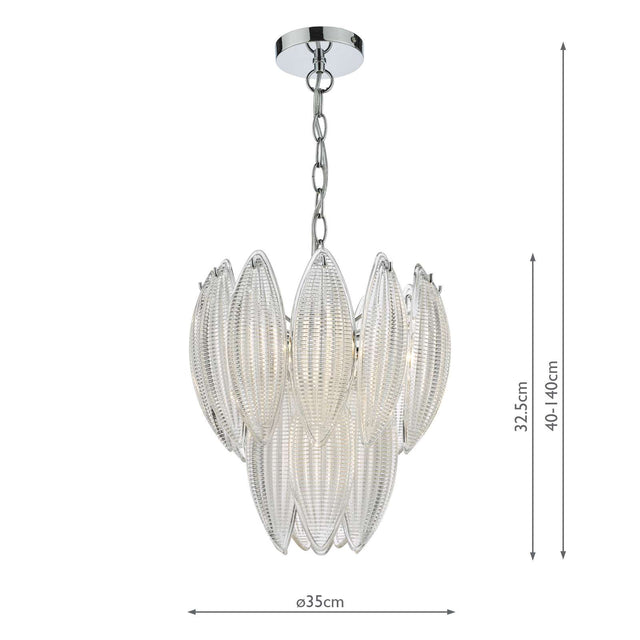 Maeve 6 Light Pendant Polished Chrome Textured Glass