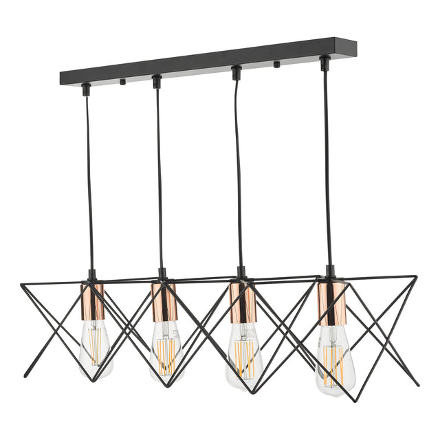 Midi 4 Light Bar Pendant Black & Copper Detail