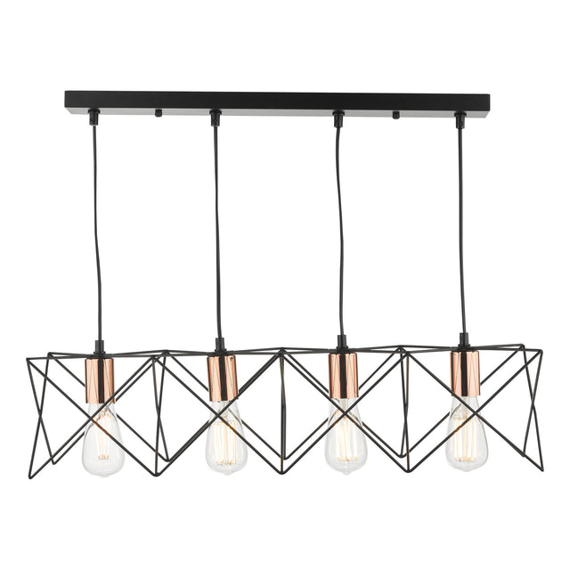 Midi 4 Light Bar Pendant Black & Copper Detail