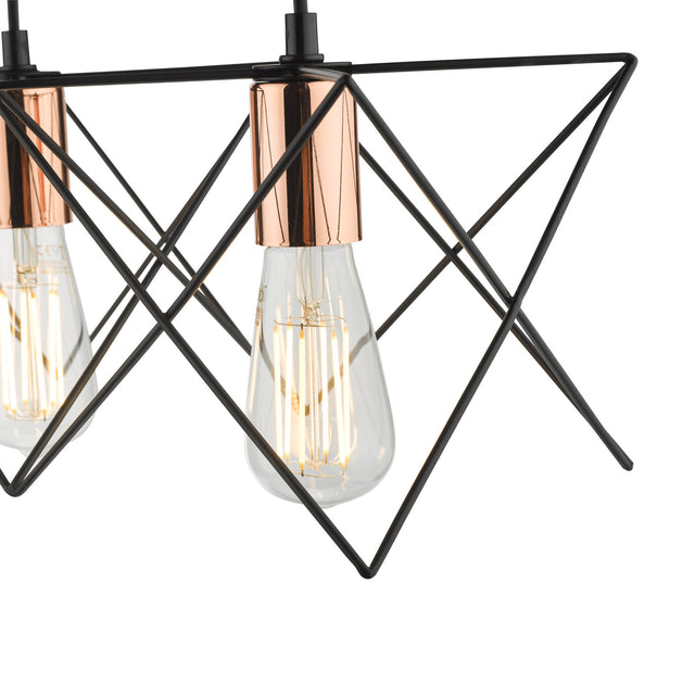 Midi 4 Light Bar Pendant Black & Copper Detail