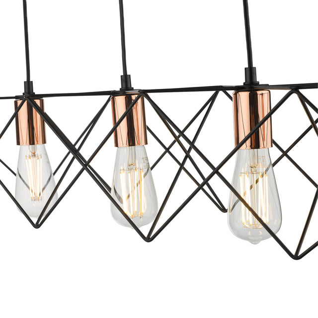 Midi 4 Light Bar Pendant Black & Copper Detail