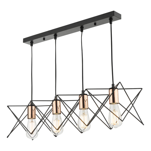 Midi 4 Light Bar Pendant Black & Copper Detail