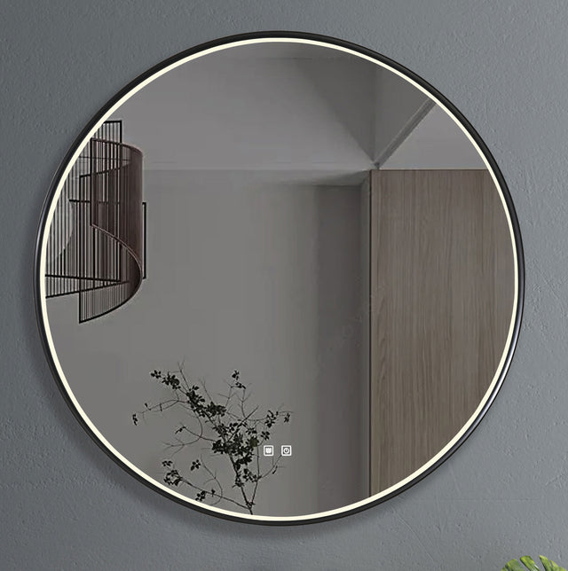 FABRO BLACK IP44 LED ROUND BATHROOM MIRROR