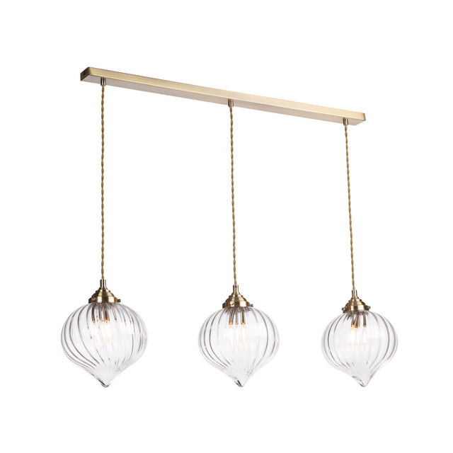 Mya 3 Light Bar Pendant Antique Brass and Glass