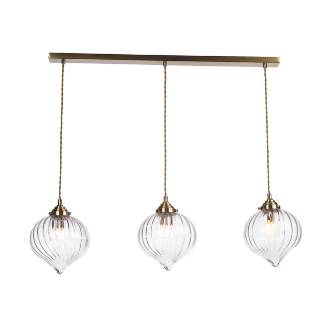 Mya 3 Light Bar Pendant Antique Brass and Glass