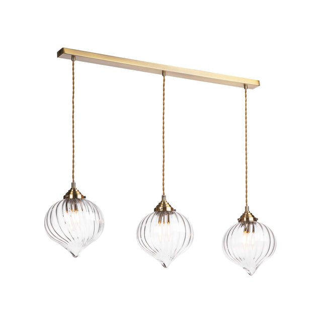 Mya 3 Light Bar Pendant Antique Brass and Glass