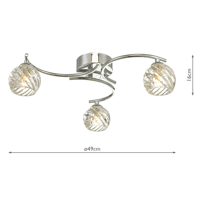 Nakita 3 Light Semi Flush Polished Chrome With Twisted Open Glass