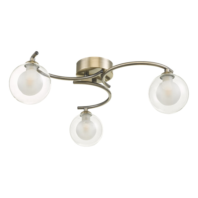 Nakita 3 Light Semi Flush Antique Brass With Clear/Opal Glass