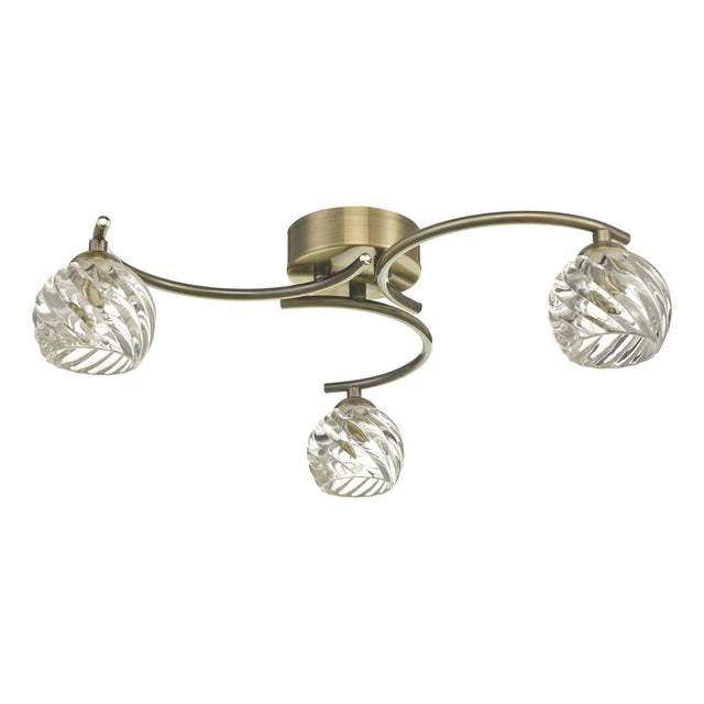 Nakita 3 Light Semi Flush Antique Brass With Twisted Open Glass