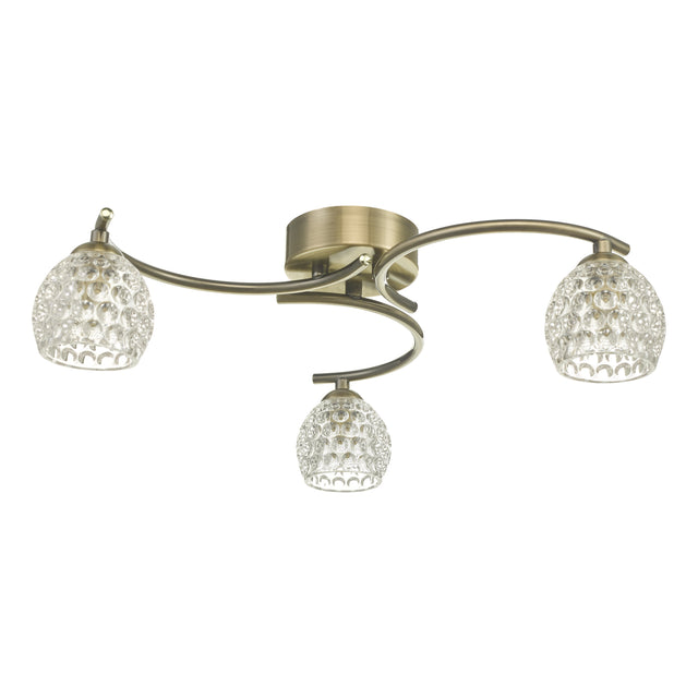 Nakita 3 Light Semi Flush Antique Brass With Dimpled Glass