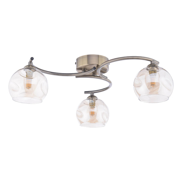 Nakita 3 Light Semi Flush Antique Brass Champagne Dimpled Glass