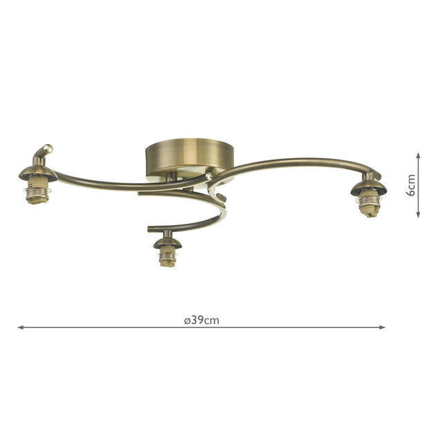 Nakita 3 Light Semi Flush Antique Brass Frame Only