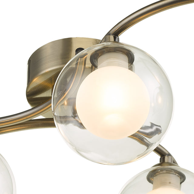 Nakita 6 Light Semi Flush Antique Brass With Clear.Opal Glass