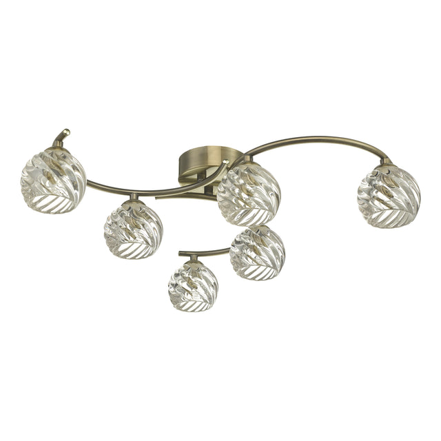 Nakita 6 Light Semi Flush Antique Brass With Twisted Open Glass