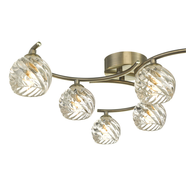 Nakita 6 Light Semi Flush Antique Brass With Twisted Open Glass