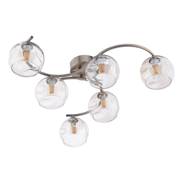 Nakita 6 Light Semi Flush Antique Brass Champagne Dimpled Glass