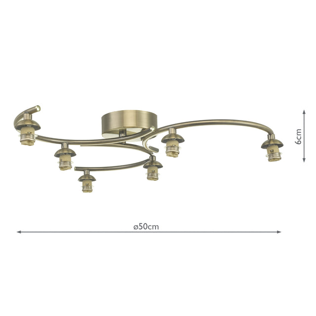 Nakita 6 Light Semi Flush Antique Brass Frame Only